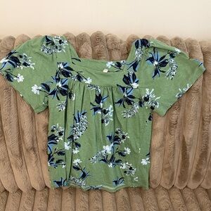 Green Floral Short Sleeve Women's Top